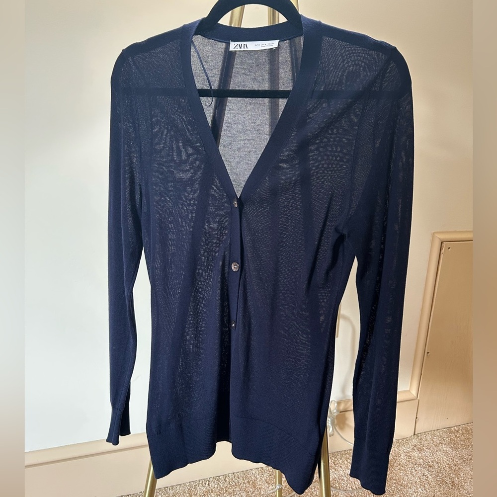 Zara Women BUTTONED KNIT CARDIGAN Navy blue REF 2893/143 in M - Picture 6 of 8
